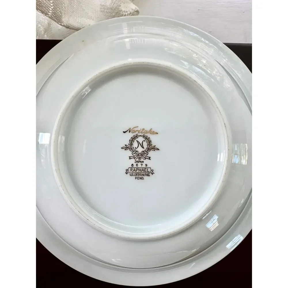 Noritake Raphael 6679 Rim Soup Bowls Set of 7 Japan Gold Scroll Floral Vintage